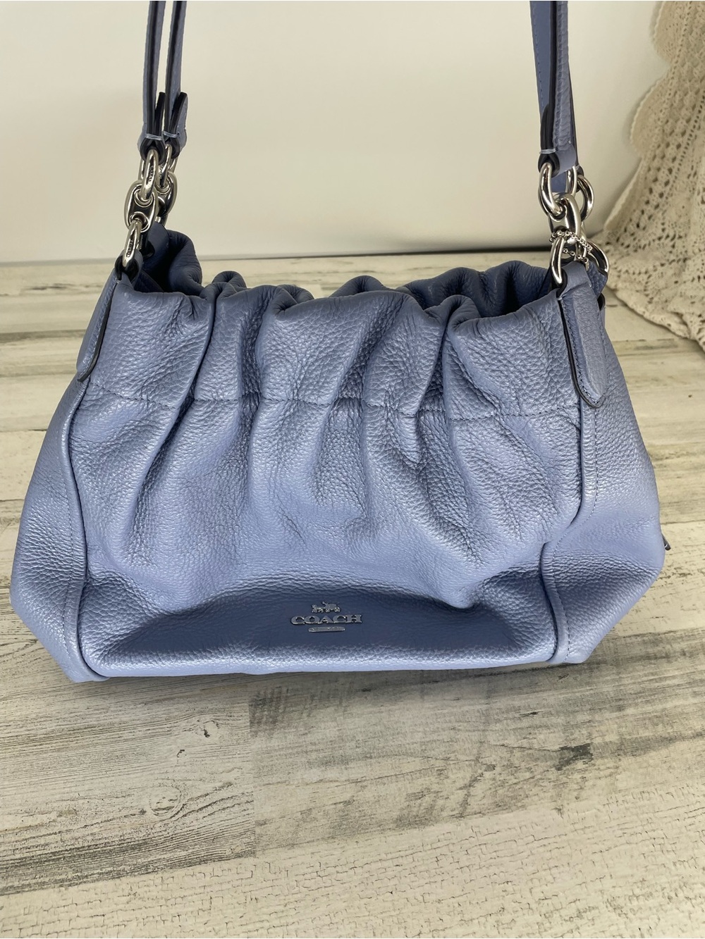 Coach Edie Turnlock Light Blue Triple Compartment Shoulder Bag 57125